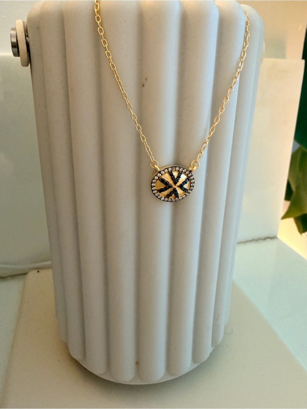 Freida Rothman Sterling Silver Gold Plated Black Pavé Circular Pendant Necklace
